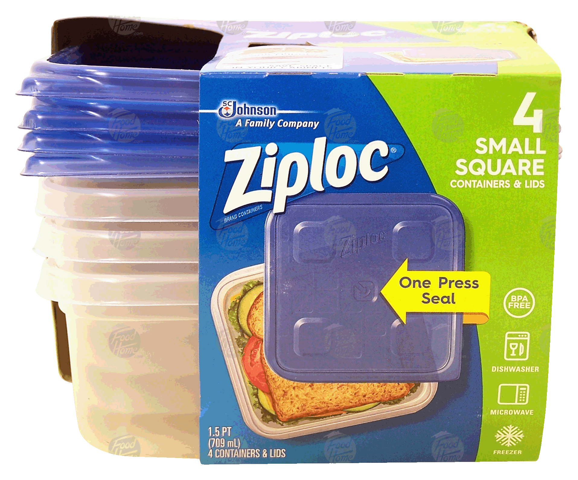 Ziploc  small square plastic containers & lids, 1.5-pint Full-Size Picture